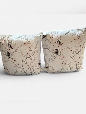 Floral Bird & Branch Decorative Throw Pillows- Set of 2
